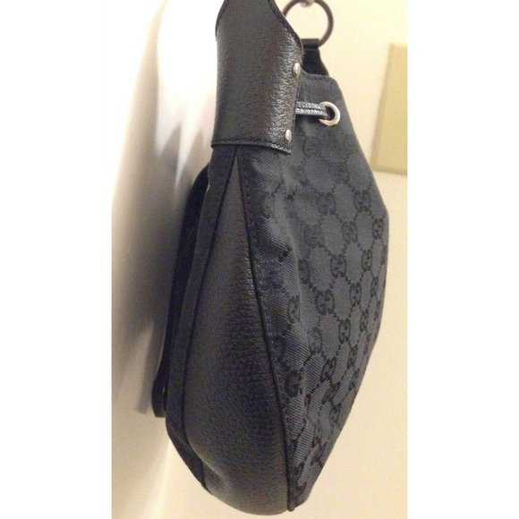 Auth New Never Used Gucci black GG LOGO canvas silver HW shoulder bucket bag - Picture 4 of 15